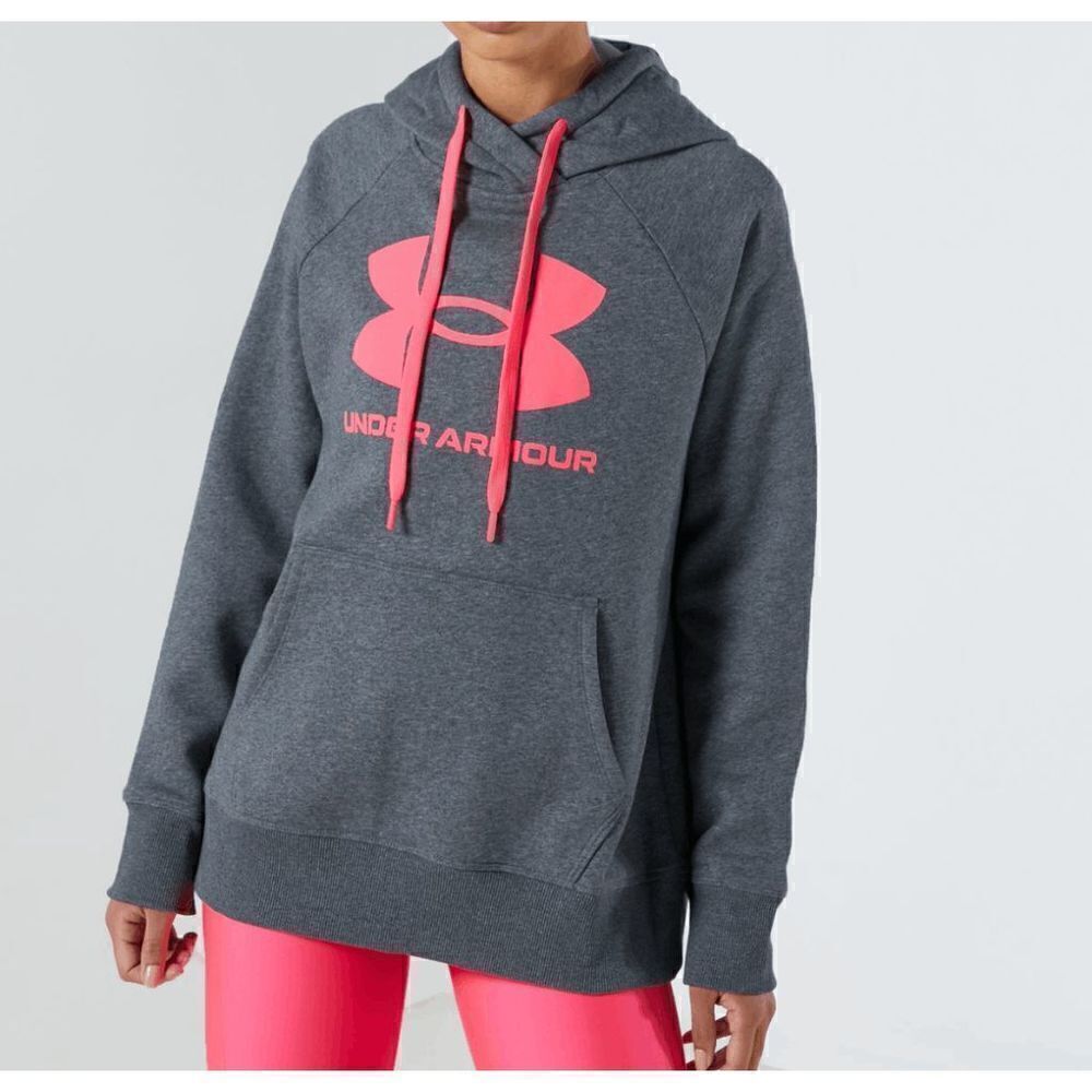 Under Armour Rival Fleece Logo Hoodie Hot Pink and Grey S